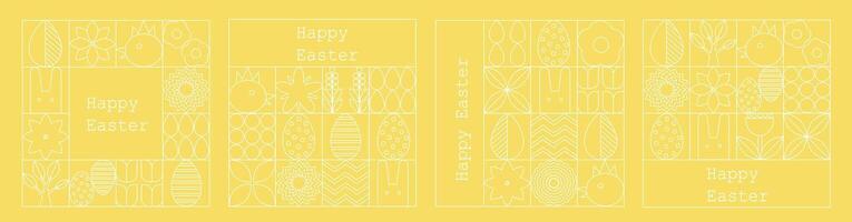 Set of Easter cards. Abstract geometric background. Eggs, spring flowers and decorations. For poster, postcard, scrapbooking, stickers. .a yellow background with a white background vector