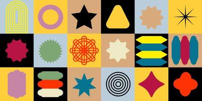 Abstract geometric background. Bauhaus Swiss pattern background, dynamic shapes and vibrant colors.a colorful set of shapes and shapes vector