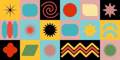 Abstract geometric background. Bauhaus Swiss pattern background, dynamic shapes and vibrant colors.with various shapes and colors vector