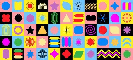 Abstract geometric background. Bauhaus Swiss pattern background, dynamic shapes and vibrant colors.a colorful pattern with many different shapes and designs vector