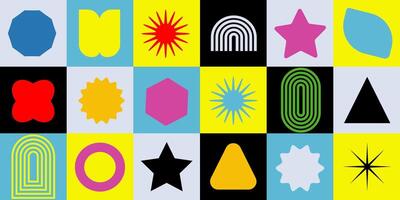 Abstract geometric background. Bauhaus Swiss pattern background, dynamic shapes and vibrant colors. vector