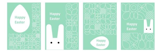 Set of Easter cards. Abstract geometric background. Eggs, spring flowers and decorations. For poster, postcard, scrapbooking, stickers. .easter bookmarks with bunny and egg design vector