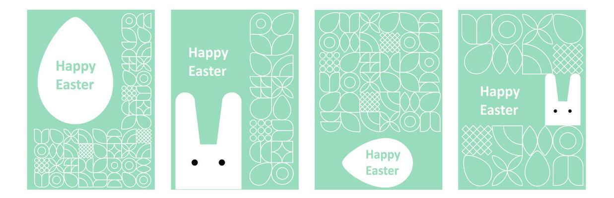 Set of Easter cards. Abstract geometric background. Eggs, spring flowers and decorations. For poster, postcard, scrapbooking, stickers. .easter bookmarks with bunny and egg design