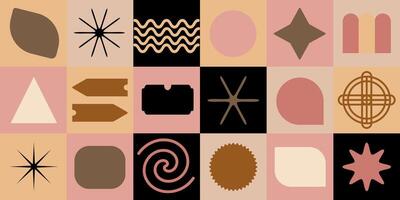 Abstract geometric background. Bauhaus Swiss pattern background, dynamic shapes and vibrant colors.a set of geometric shapes in pink, brown and black vector