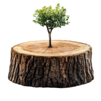 Tree Trunk Podium Showcases Nature's Resilience and Beauty, on the transparent Background. Format png
