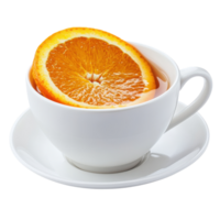 Delightful Teacup With a Fresh Orange Slice Atop Tea, on the transparent Background. Format png