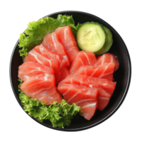 Fresh Tuna Sashimi Served With Greens and Cucumber Slices, on the transparent Background. Format png