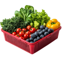 Colorful Harvest of Fresh Vegetables in a Red Basket, on the transparent Background. Format png