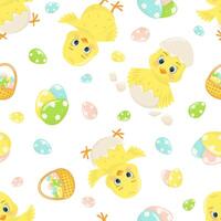 seamless pattern Colorful Easter chickens and eggs vector