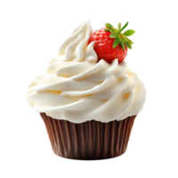Delightful Whipped Frozen Yogurt Topped With Fresh Strawberry, on the transparent Background. Format png