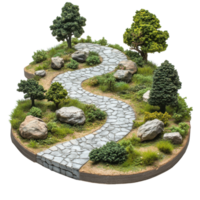 Winding Path Through a Serene Green Park Landscape, on the transparent Background. Format png