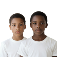 Young Boys With Serious Expressions Posing Against a Plain Background, on the transparent Background. Format png