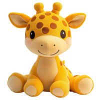 Charming Yellow Plush Giraffe Toy With Adorable Features, on the transparent Background. Format png