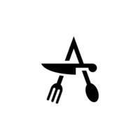 Simple and modern illustration logo design initial A combine with fork, spoon and knife. Logo recommended for business related beverages. vector