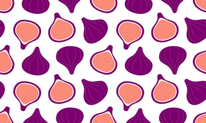 Figs seamless pattern. Tropical fruits background design. Collection of organic vitamins and healthy nutrition. Flat illustration