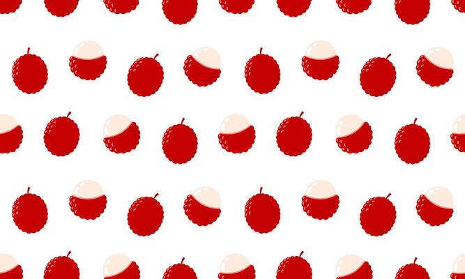 Lychee fruit seamless pattern. Tropical fruits background design. Collection of organic vitamins and healthy nutrition. Flat illustration