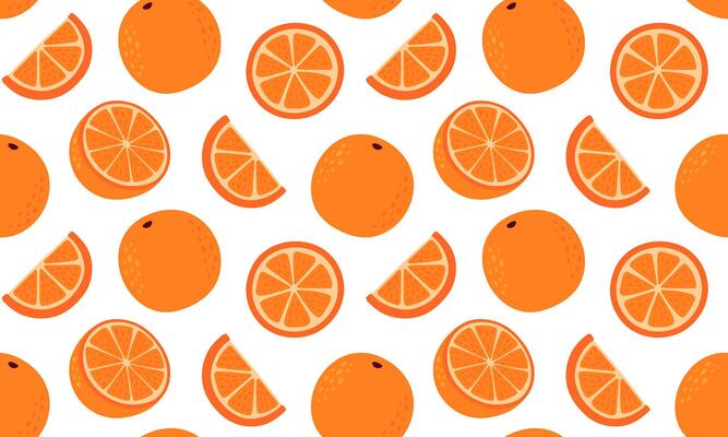 Orange seamless pattern. Citrus fruits background design. Collection of organic vitamins and healthy nutrition. Flat illustration