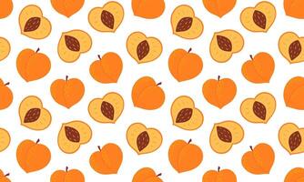 Peach seamless pattern. Half and whole fruits background design. Collection of organic vitamins and healthy nutrition. Flat illustration vector