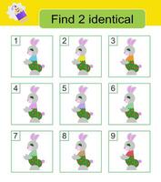 Fun puzzle game. Find two identical rabbits. Task for development of attention and logic. vector