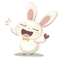Cute cartoon bunny with big ears and cheerful expression, waving happily. This adorable character is perfect for children illustrations and playful designs vector