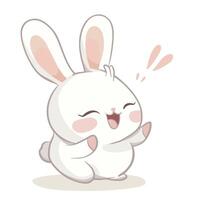 Cute cartoon bunny character with joyful expression, smiling and hopping happily. This adorable design features soft colors and playful demeanor, perfect for children illustrations vector