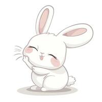 Cute white bunny with big ears and playful expression, sitting happily. This adorable character brings joy and warmth to any setting vector