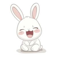 Cute cartoon bunny with joyful expression, sitting happily. This adorable character features large ears and fluffy tail, perfect for children illustrations or playful designs vector