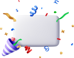 3d speech bubble with confetti and firecracker. png