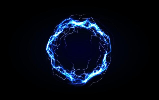 Glowing blue electric ring with lightning energy. Futuristic plasma aura with neon sparks. illustration