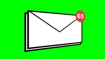 envelope with a red ribbon, animated mail notification with the number of notifications from 1 to 100 green background video