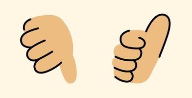 Cartoon Thumbs Up and Down Hand Gestures Illustration on Beige Background, Set of 2 Simple Drawings vector