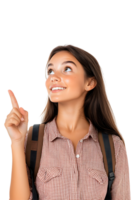 Optimistic student pointing upwards towards the future with youthful ambition png