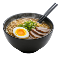Delicious and authentic bowl of ramen with pork slices, egg, and green onions png