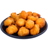 Golden Fried Chicken Nuggets on a Black Plate, Isolated on transparent Background png