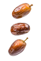 Studio shot showcasing three fresh dates arranged vertically against a transparent background png