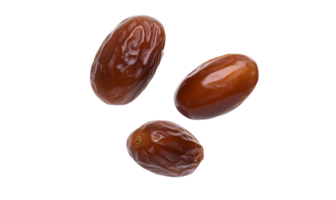 Three fresh dates isolated against transparent background showcasing their natural textures png