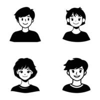 Four Cartoon Character Portraits in Black and White vector