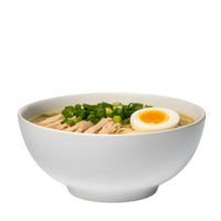 Delicious ramen bowl with sliced pork, egg and green onions on a transparent background png