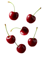 Cherries dropping from above in motion isolated png