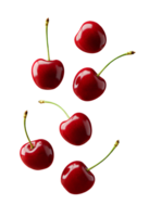 cherry . cherries isolated. Fresh cherries falling down isolated. Juicy red cherries tumbling in mid-air . Cherries dropping from above in motion isolated. Ripe cherries scattered while falling png