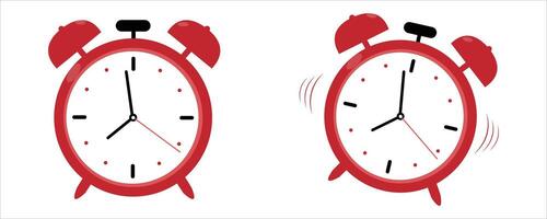 Red Alarm clock icon set.Ringing alarm clock vector