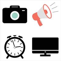 alarm clock,camera,monitor,megaphone icon set illustration vector