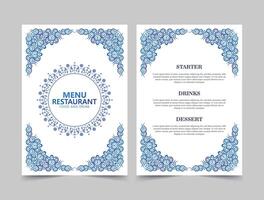 Blue restaurant menu with texture pattern elements vector