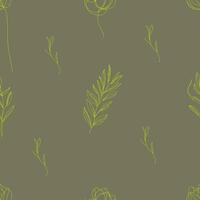 Seamless botanical pattern with delicate green leaves. Abstract line art grass. Minimalist and elegant design, perfect for textiles, wallpaper, and decor. vector