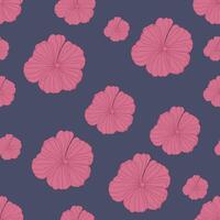 Seamless floral pattern with pink flowers on a purple background. Line art and organic shapes create a romantic and feminine design, perfect for textiles, wallpaper, stationery, and fashion design vector