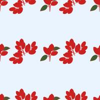 Seamless pattern with red barberry clusters with green leaves on a blue background. Botany pattern. For textiles, wallpapers, and decorative applications vector