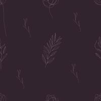 Seamless botanical pattern with abstract purple leaves. Abstract line art grass. Minimalist and elegant design, perfect for textiles, wallpaper, and decor. vector