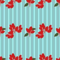 Seamless pattern with barberry on a striped turquoise background. Elegant botanical design. For fabric, wallpaper, and decorative prints. vector