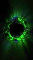 Abstract bright neon sphere of green hue with transforming light waves video