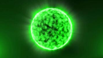 A neon green sphere filled with moving plasma energy emits light, creating a unique atmosphere of space. video